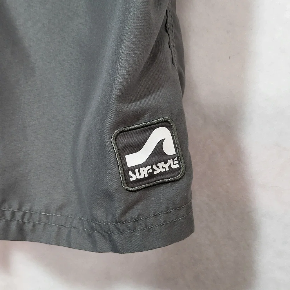 Surf Style Boys Gray Board Shorts Swim Trunks Size 10 Cargo Pocket‎ Mesh Lined